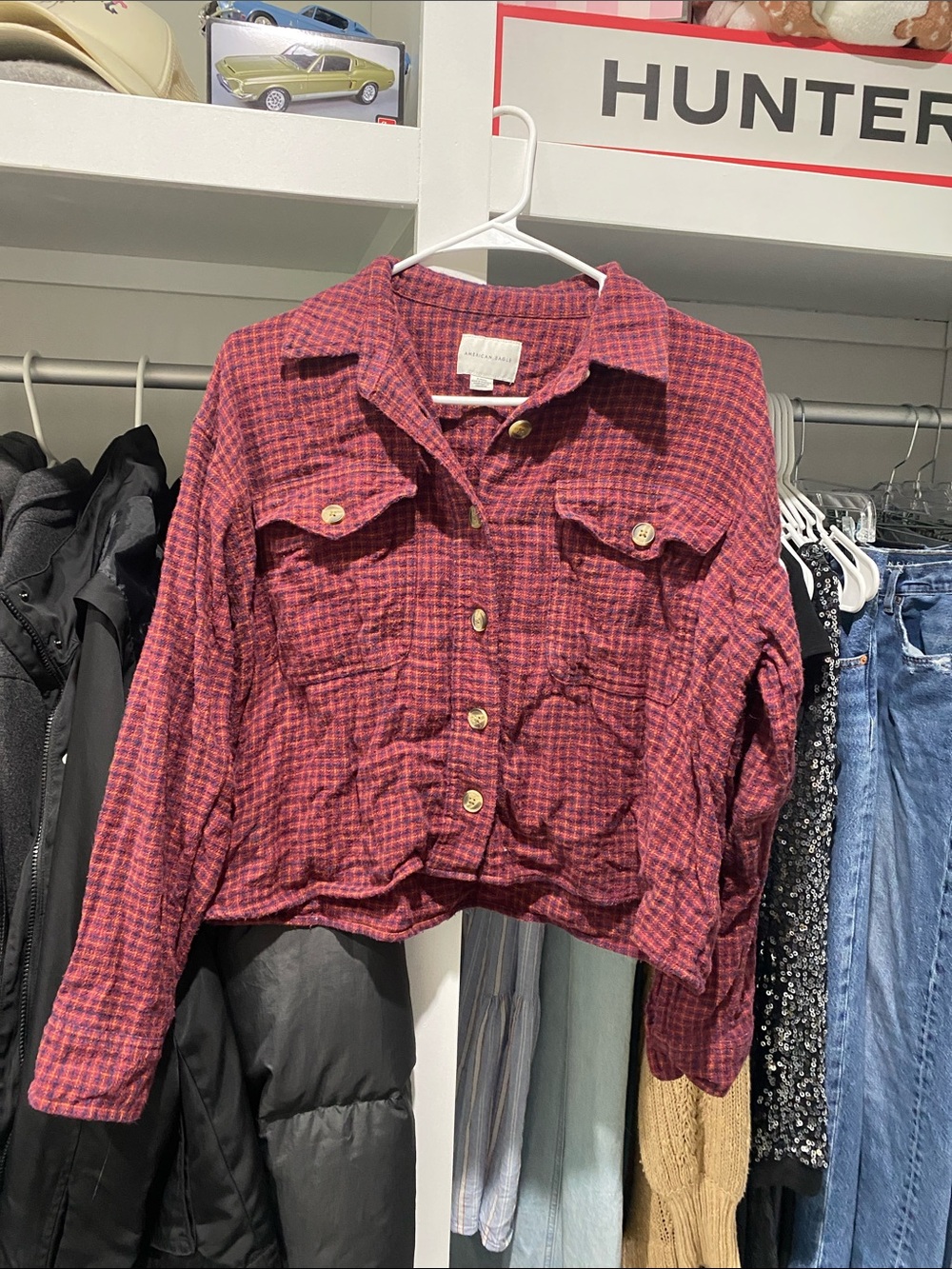 American eagle flannel cropped top